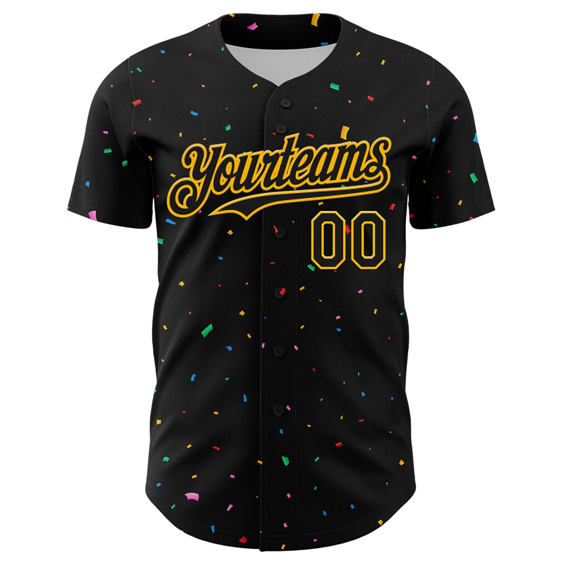 Custom Black Gold 3D Pattern Design Confetti Authentic Baseball Jersey