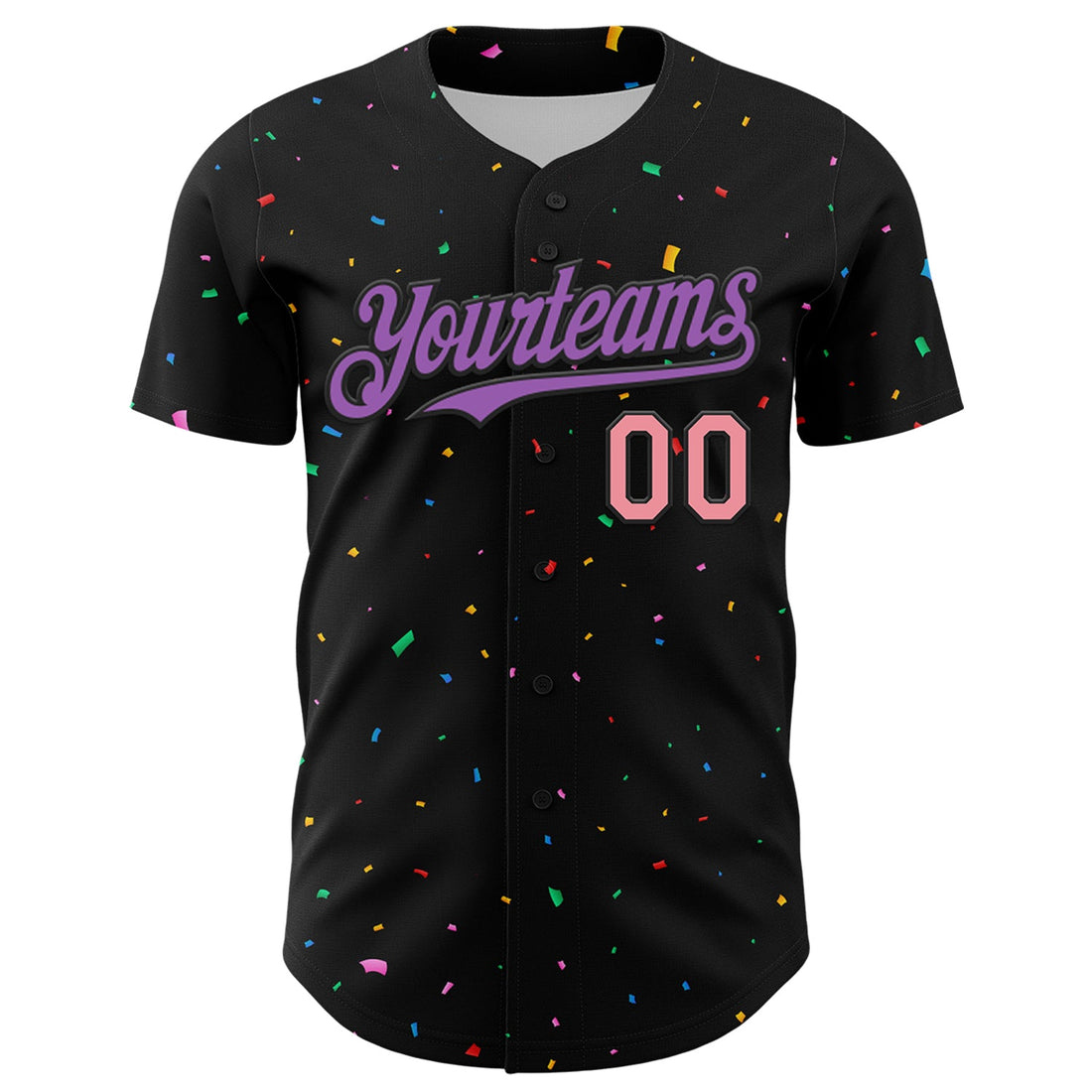 Custom Black Medium Purple-Medium Pink 3D Pattern Design Confetti Authentic Baseball Jersey