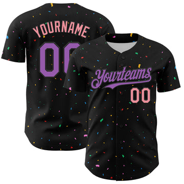 Custom Black Medium Purple-Medium Pink 3D Pattern Design Confetti Authentic Baseball Jersey