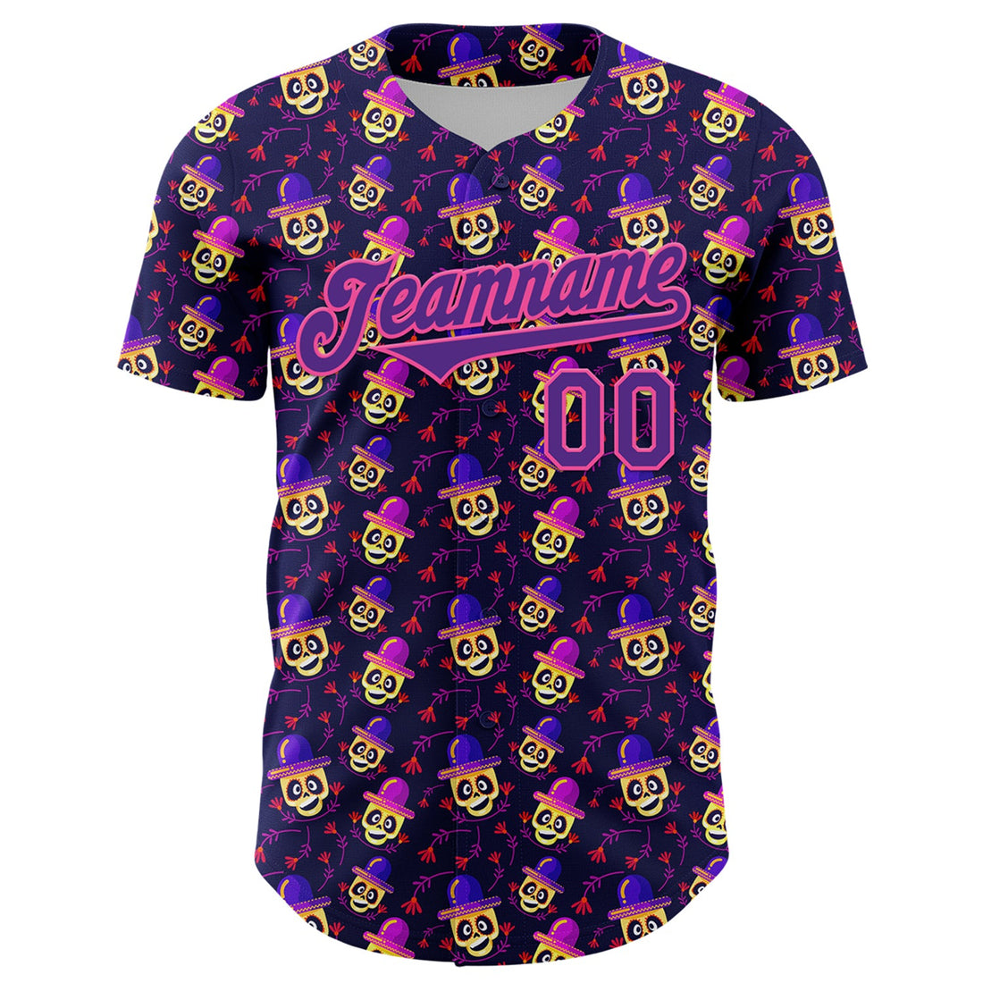 Custom Purple Pink 3D Pattern Design Rave Skull Authentic Baseball Jersey