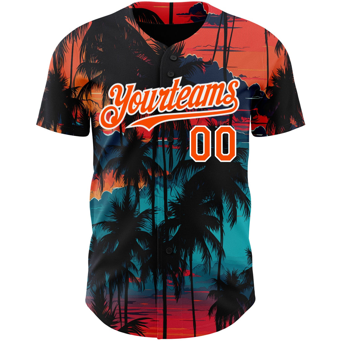 Custom Black Orange-White 3D Pattern Design Tropical Hawaii Palms Trees Authentic Baseball Jersey