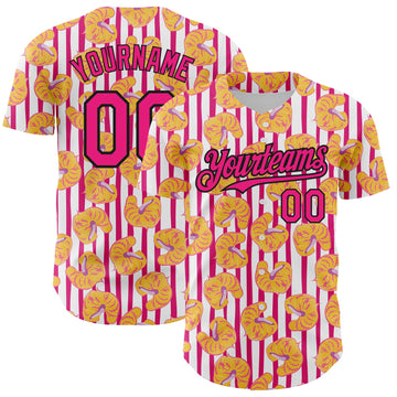 Custom White Hot Pink-Black 3D Pattern Design Tropical Anthurium Flower Authentic Baseball Jersey