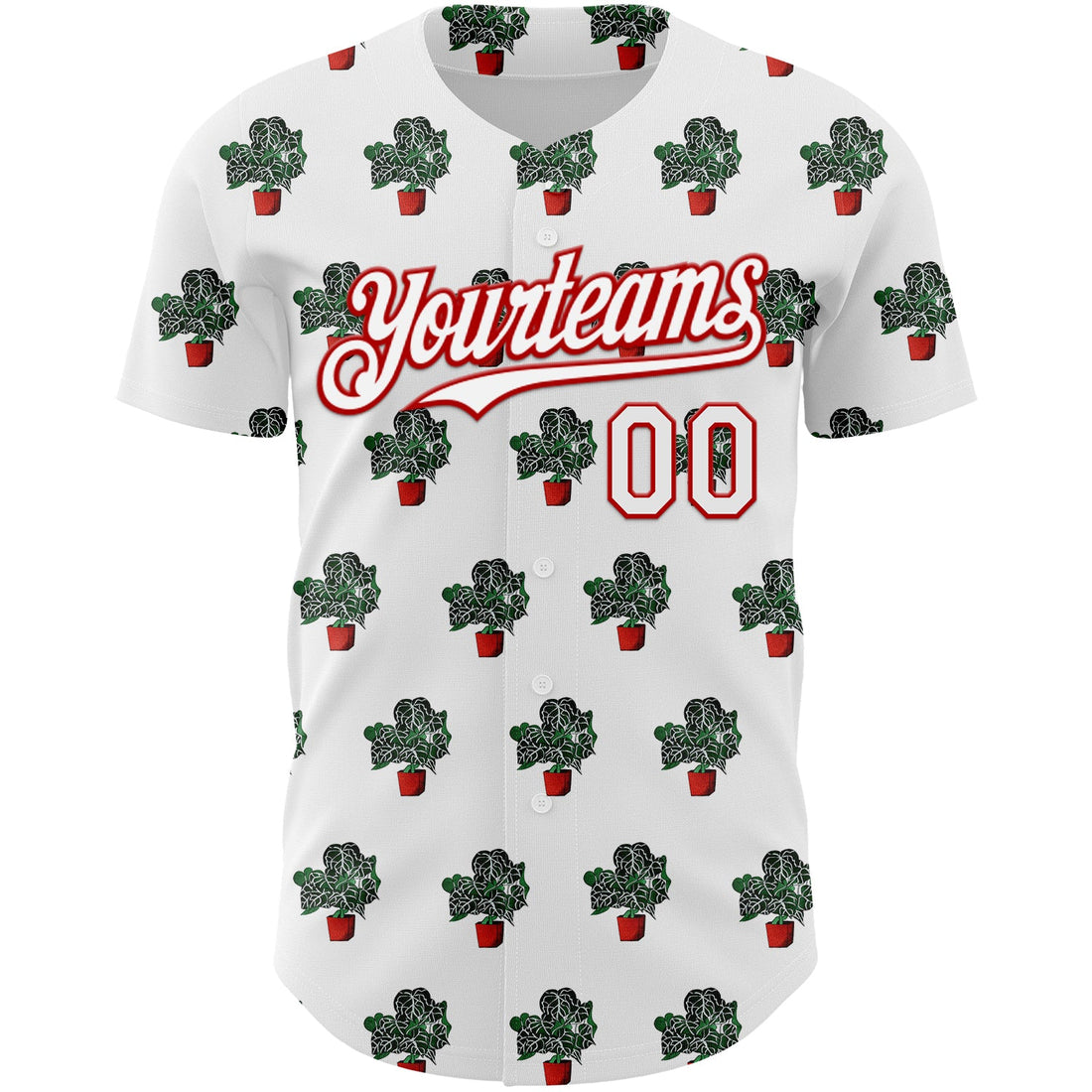 Custom White Red 3D Pattern Design Tropical Anthurium Crystal Authentic Baseball Jersey