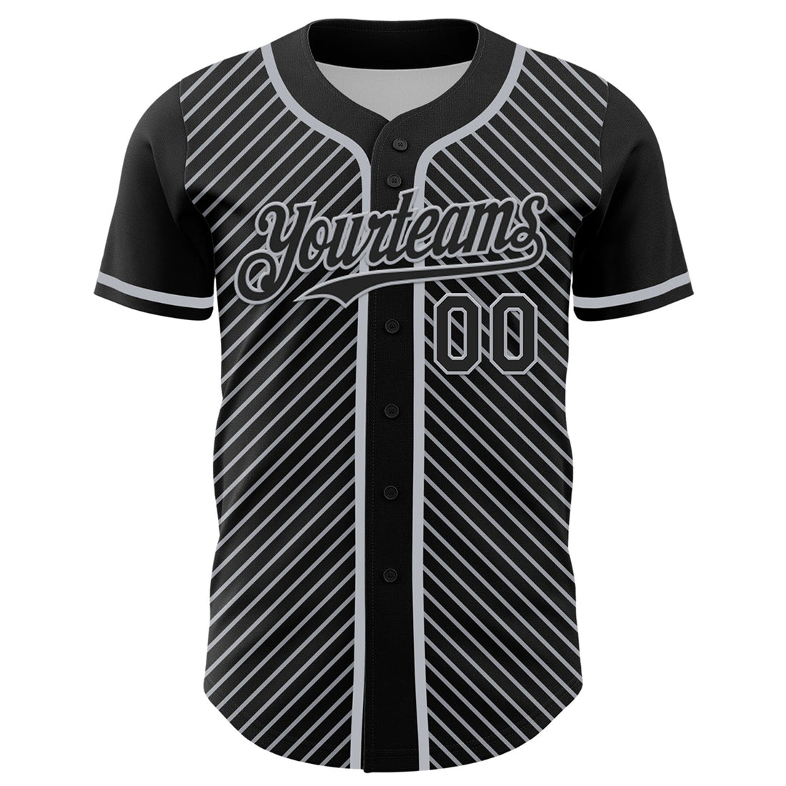 Custom Black Gray 3D Pattern Design Diagonal Stripes Authentic Baseball Jersey