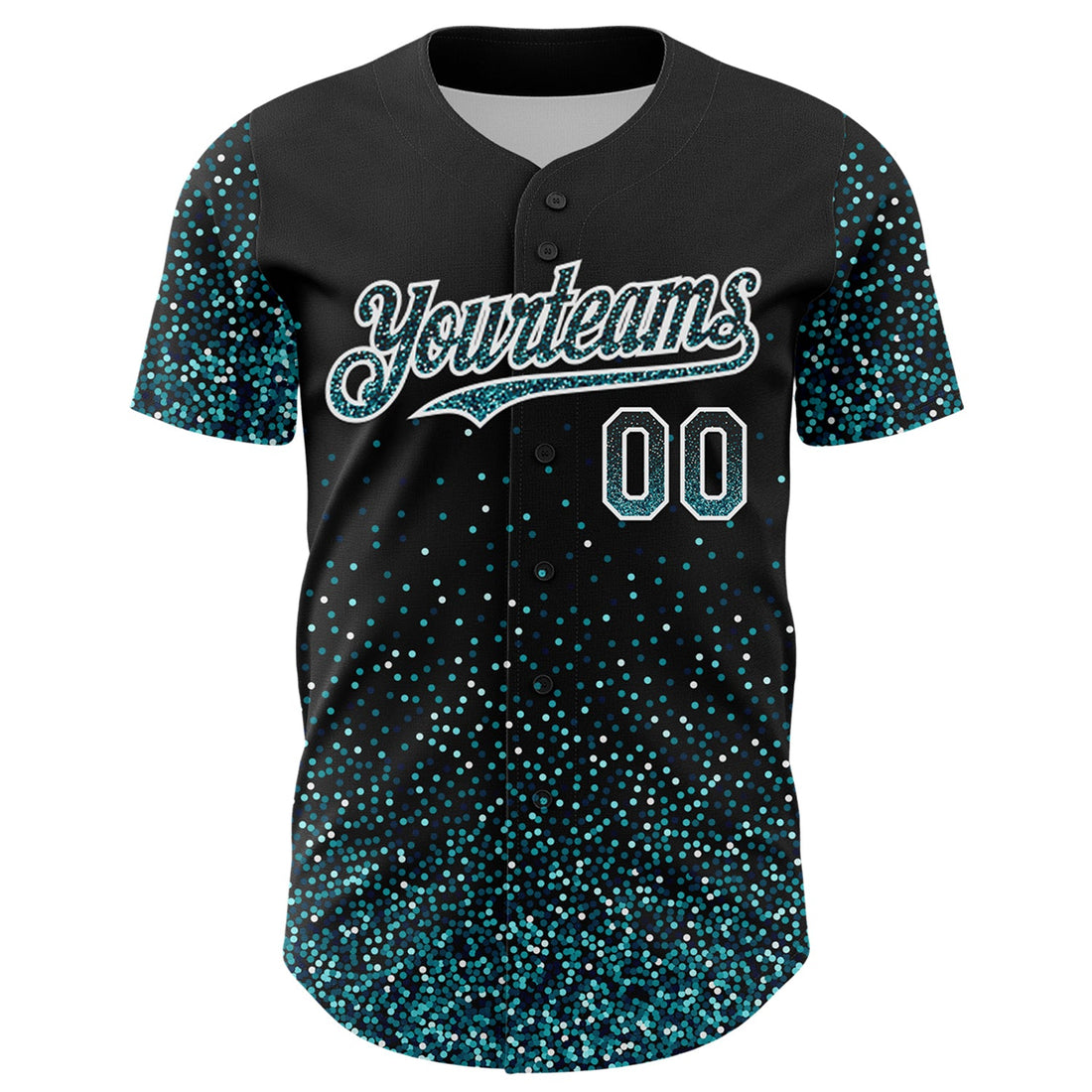 Custom Black Teal-White 3D Pattern Design Abstract Colorful Glittering Dot Authentic Baseball Jersey