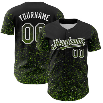 Custom Black Neon Green-White 3D Pattern Design Abstract Colorful Glittering Dot Authentic Baseball Jersey