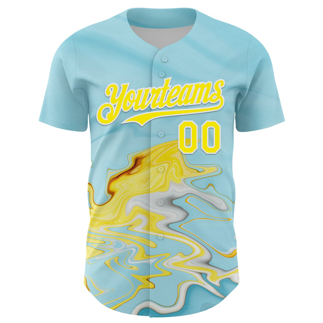 Custom Ice Blue Light Yellow-White 3D Pattern Design Abstract Liquid Fluid Art Authentic Baseball Jersey