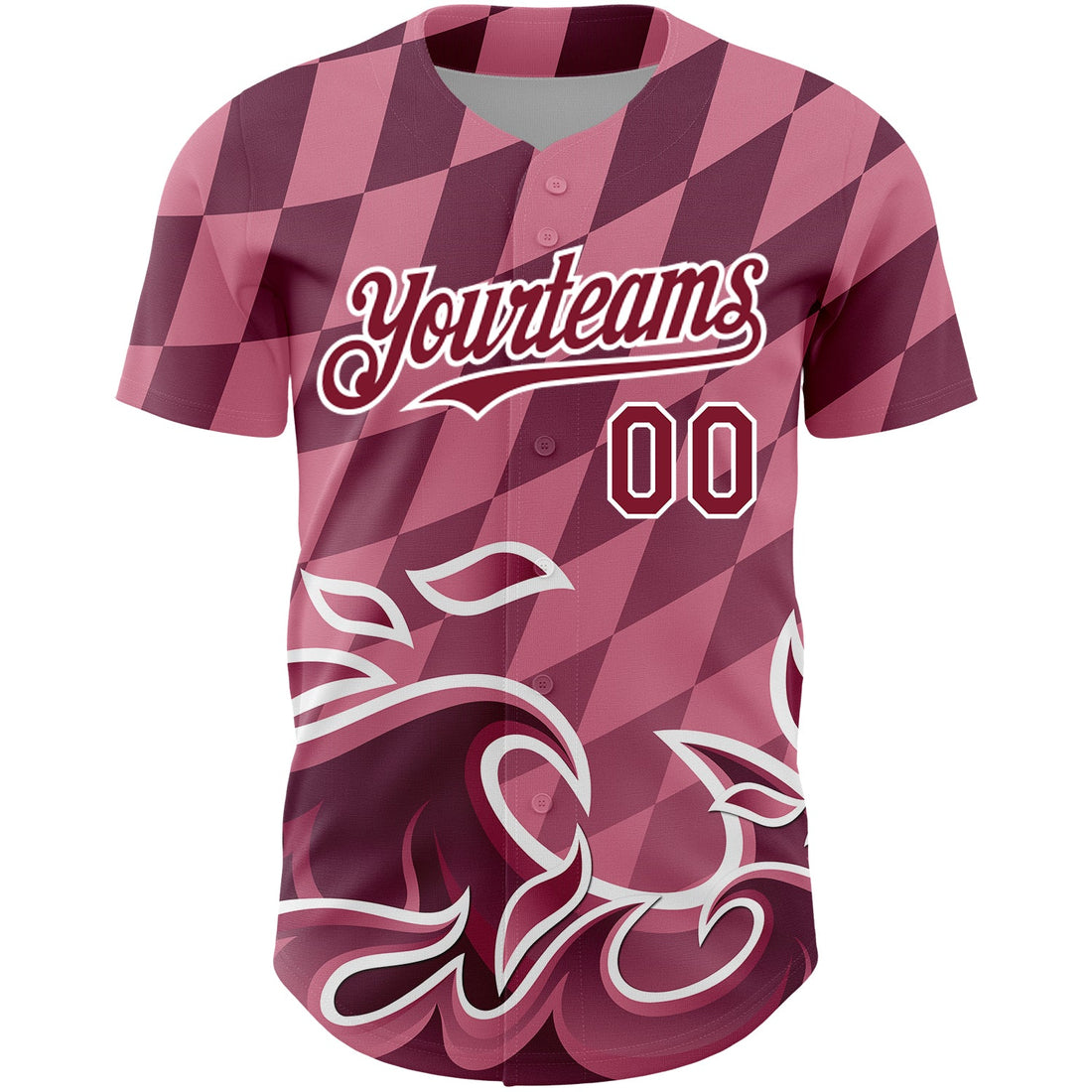 Custom Light Pink Crimson-White 3D Pattern Design Flame Authentic Baseball Jersey