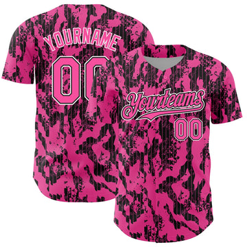 Custom Pink Black-White 3D Pattern Design Abstract Fluid Authentic Baseball Jersey