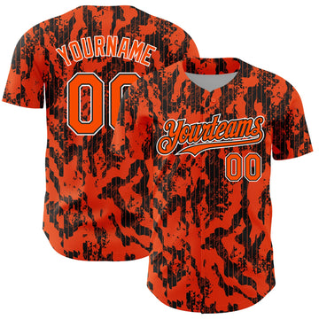 Custom Orange Black-White 3D Pattern Design Abstract Fluid Authentic Baseball Jersey