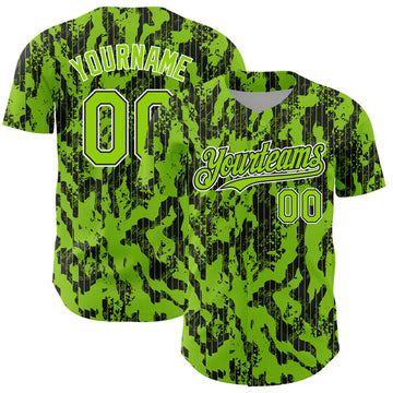 Custom Neon Green Black-White 3D Pattern Design Abstract Fluid Authentic Baseball Jersey