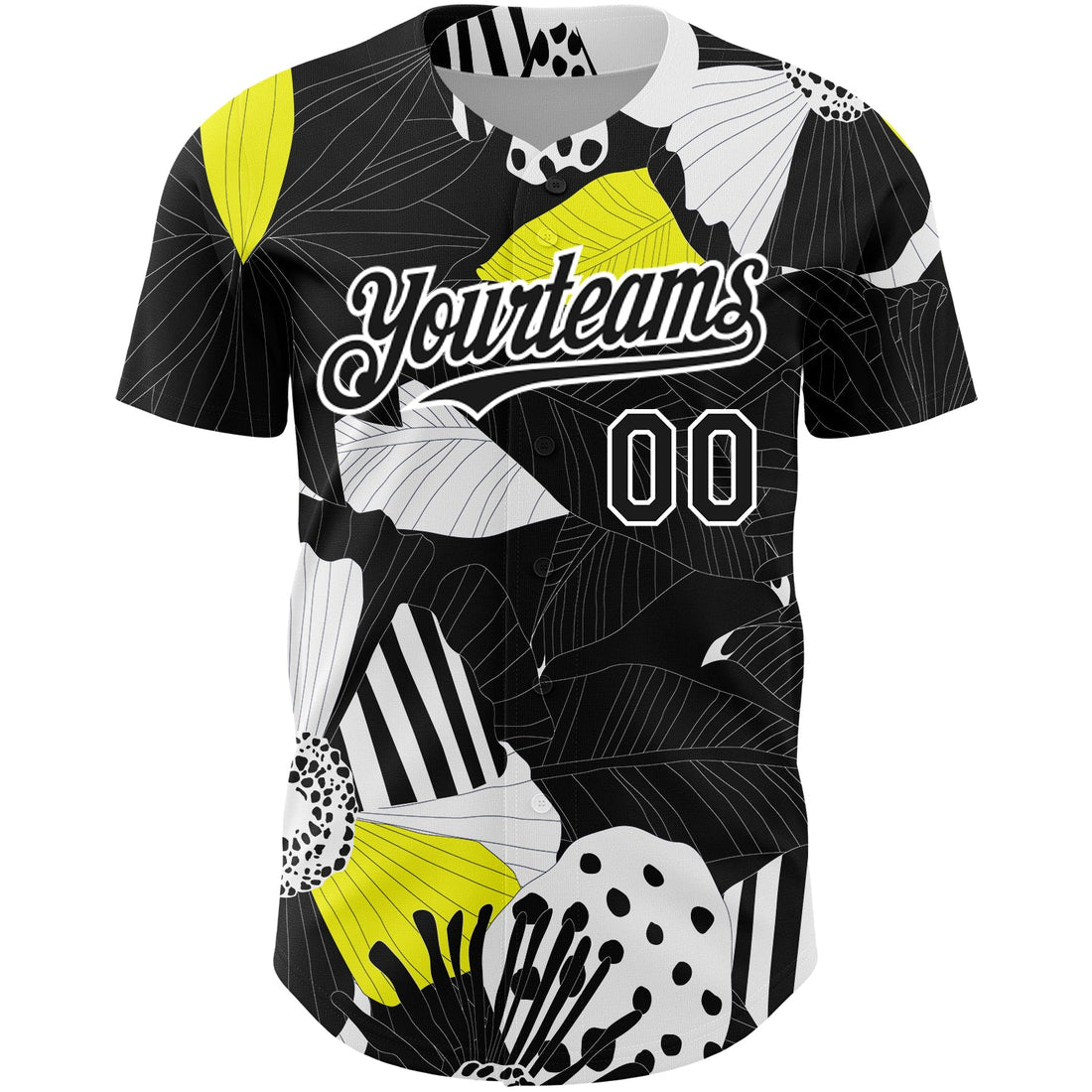 Custom Black White 3D Pattern Design Flower Authentic Baseball Jersey