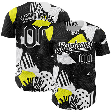 Custom Black White 3D Pattern Design Flower Authentic Baseball Jersey