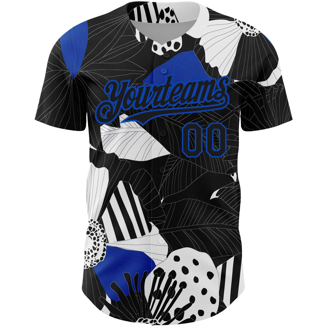 Custom Black Thunder Blue-White 3D Pattern Design Flower Authentic Baseball Jersey