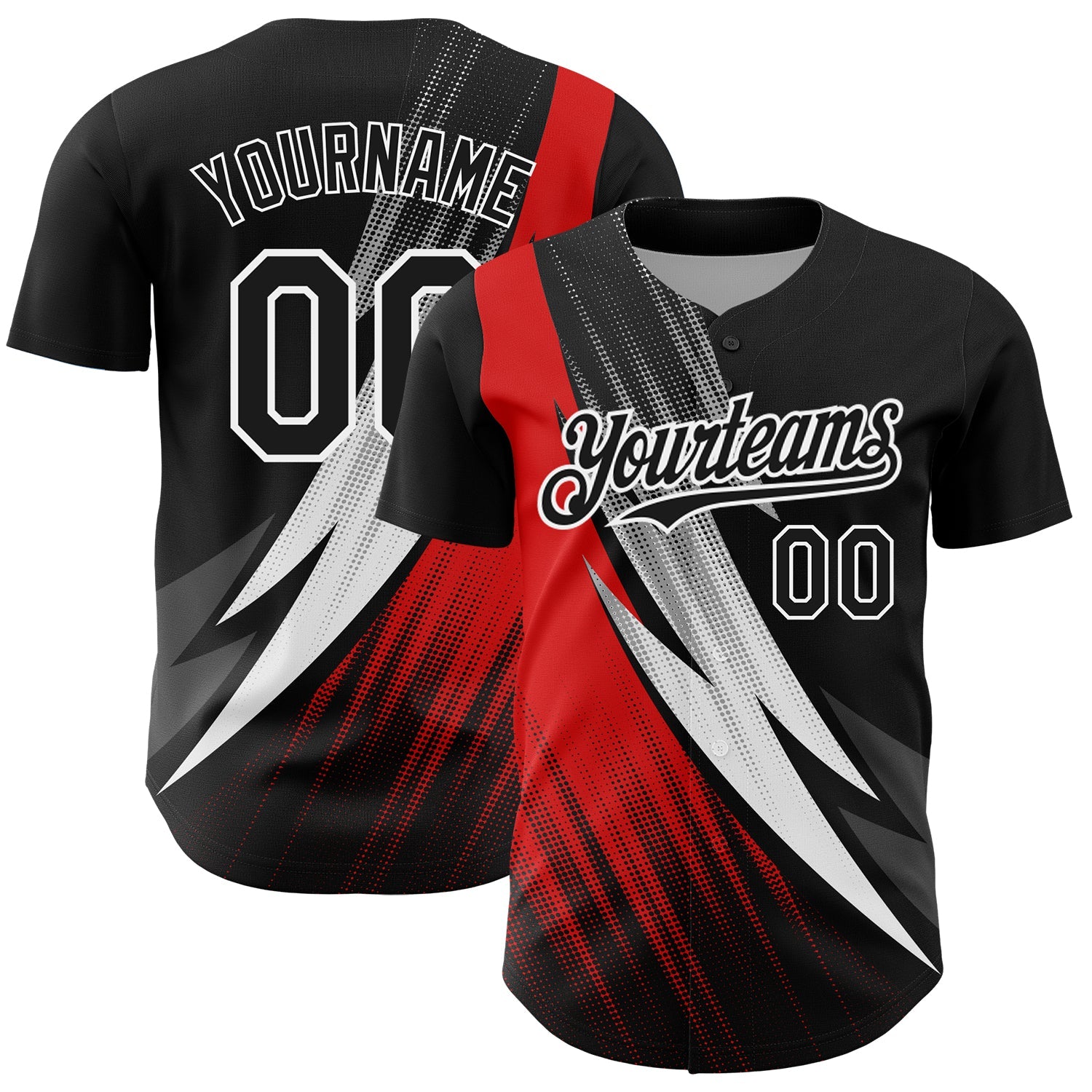 Custom Black Red-White 3D Pattern Design Geometric Shape Authentic Baseball Jersey