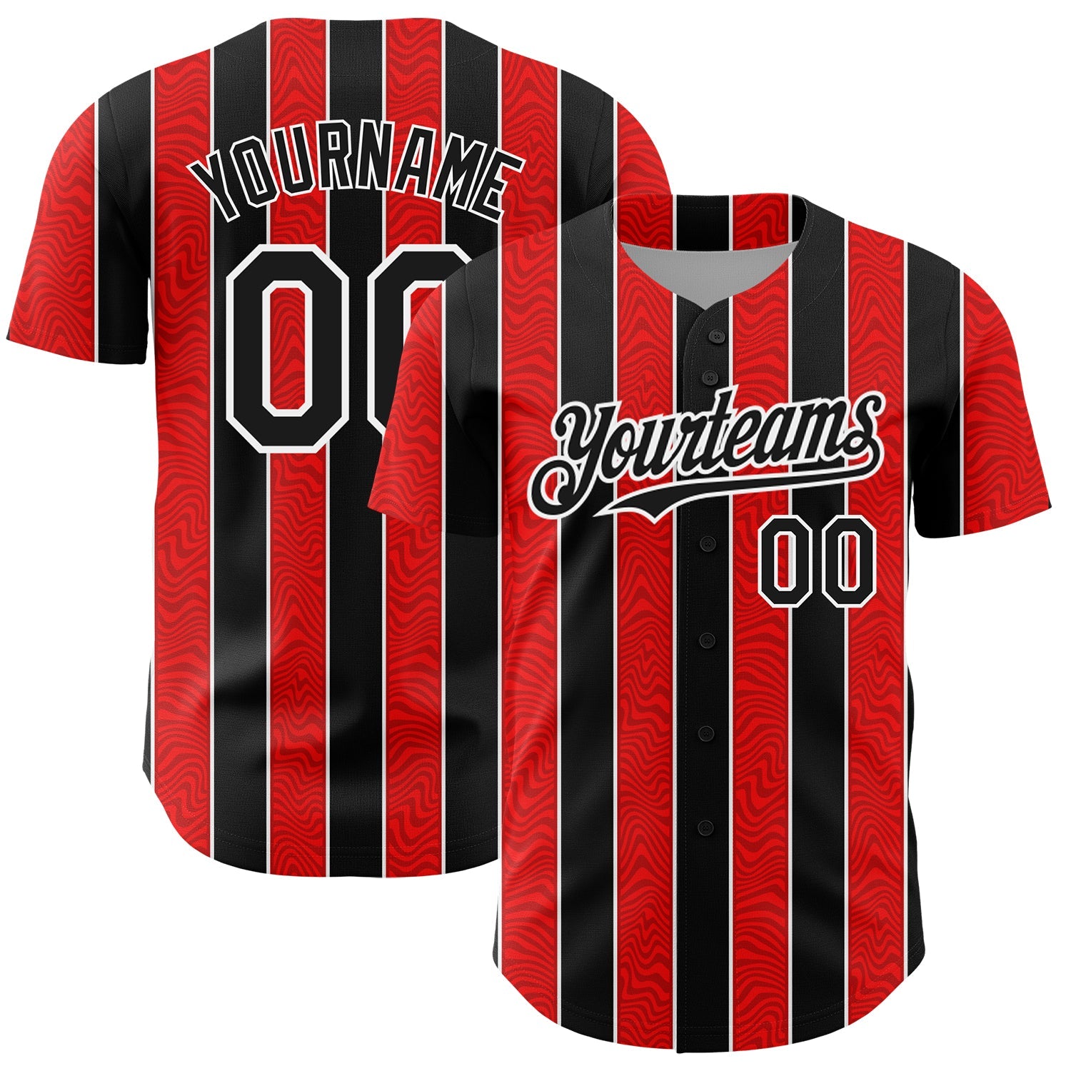 Custom Red Black-White 3D Pattern Design Stripe Authentic Baseball Jersey