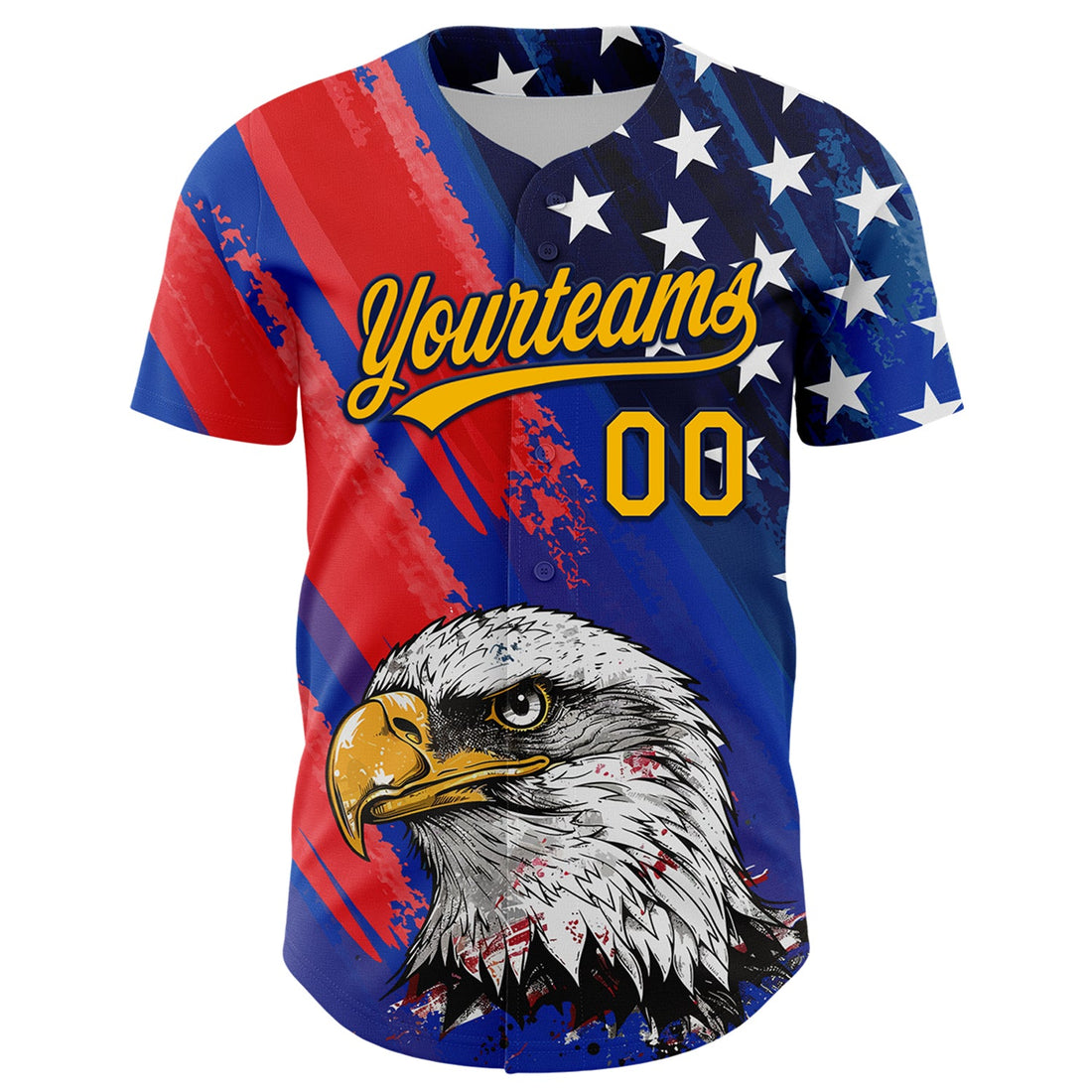 Custom Royal Gold Navy-Red 3D American Flag Eagle And Star Authentic Baseball Jersey