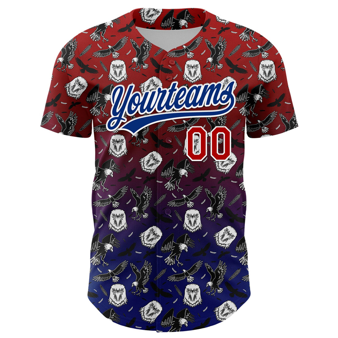 Custom Red Royal-White 3D Pattern Design American Eagle Authentic Baseball Jersey