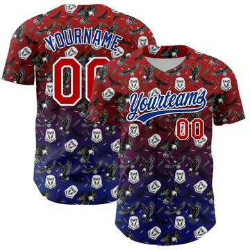 Custom Red Royal-White 3D Pattern Design American Eagle Authentic Baseball Jersey