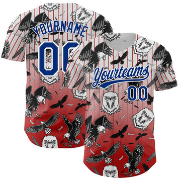 Custom Red Royal-White 3D Pattern Design American Eagle Authentic Baseball Jersey