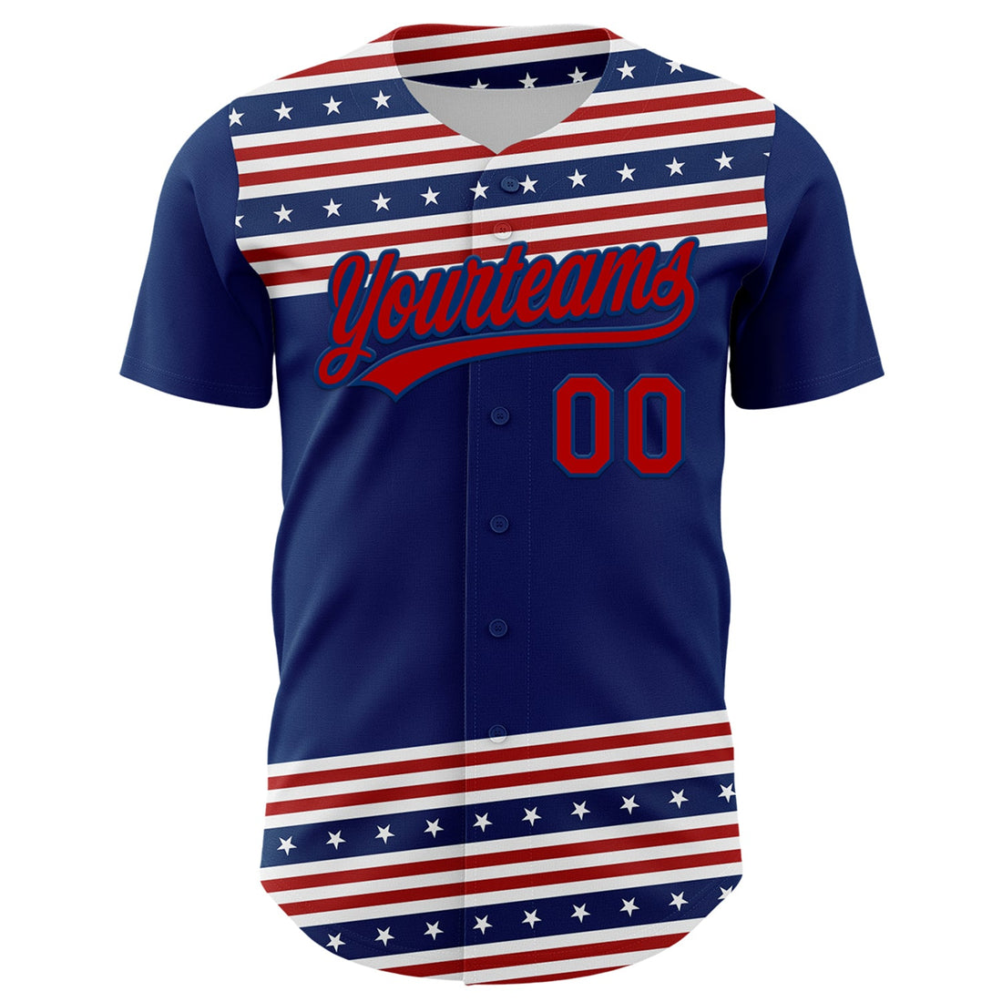 Custom US Navy Blue Red 3D American Flag And Star Authentic Baseball Jersey