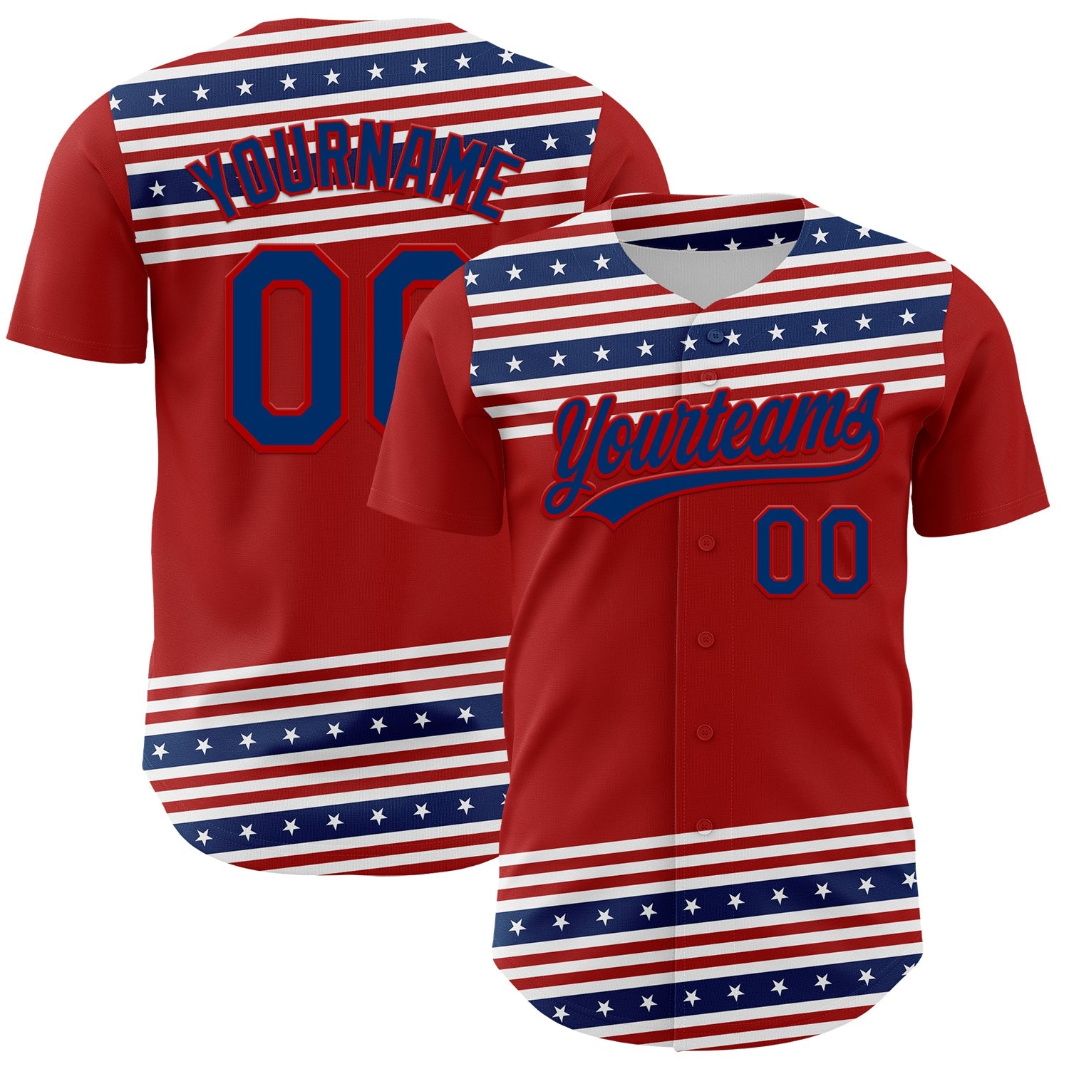 Custom Red US Navy Blue 3D American Flag And Star Authentic Baseball Jersey