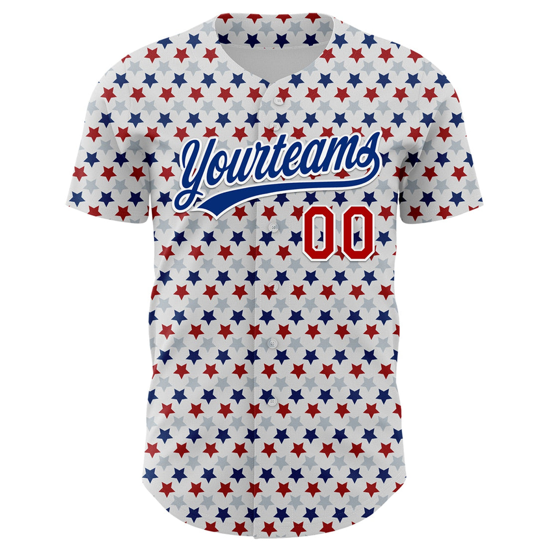 Custom White Red-Royal 3D Pattern Design Star Authentic Baseball Jersey