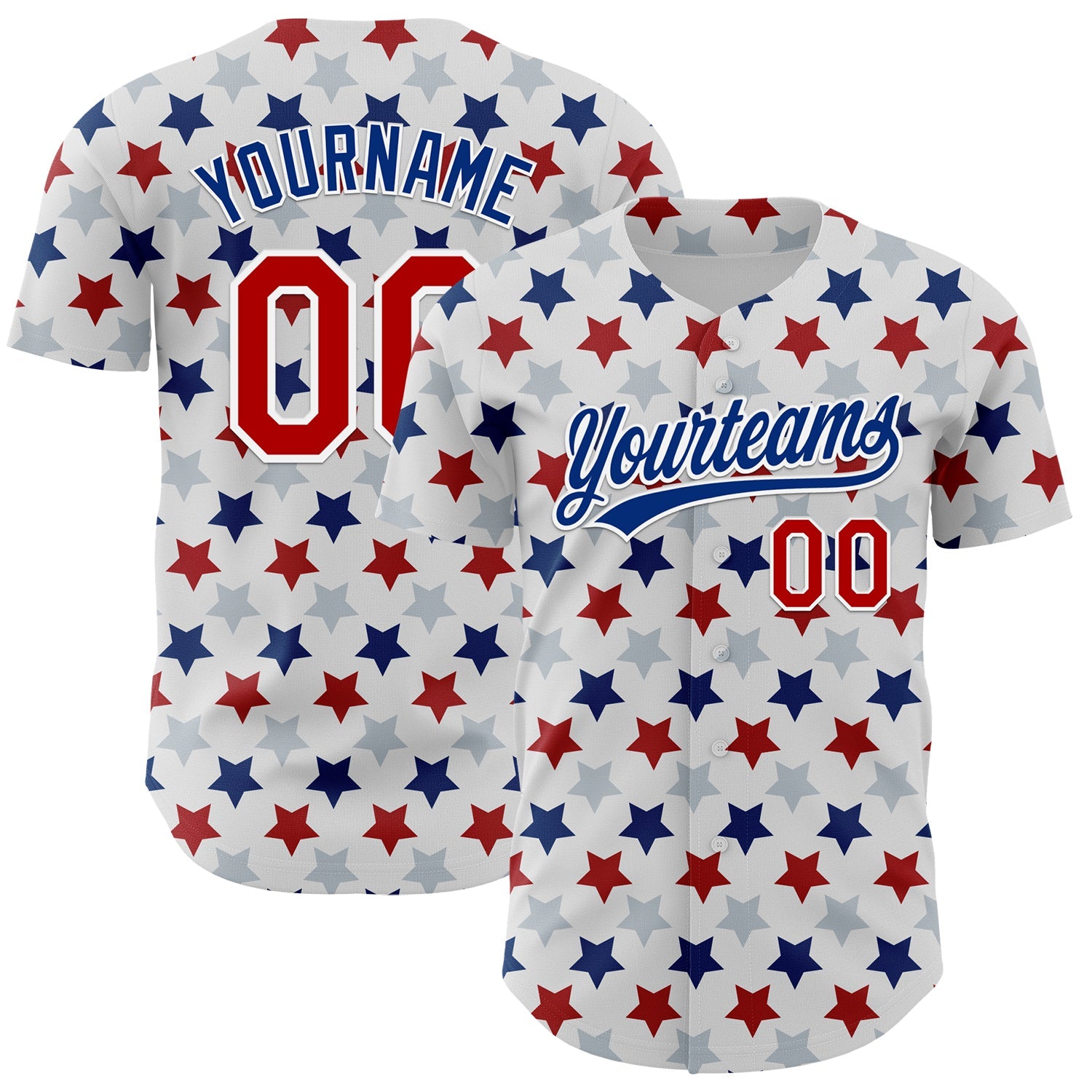 Custom White Red-Royal 3D Pattern Design Star Authentic Baseball Jersey