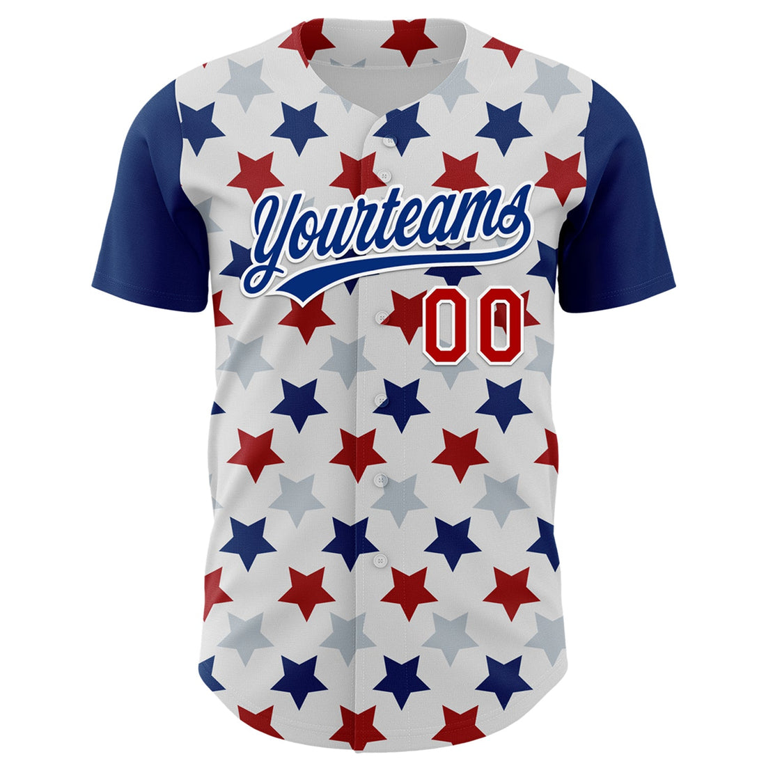 Custom White Red-Royal 3D Pattern Design Star Authentic Baseball Jersey