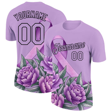 Custom Medium Purple Black 3D Pattern Design World Cancer Day Performance T-Shirt