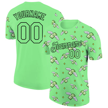 Custom Pea Green Black 3D Pattern Design Dollar Sign Money Theme Performance T-Shirt