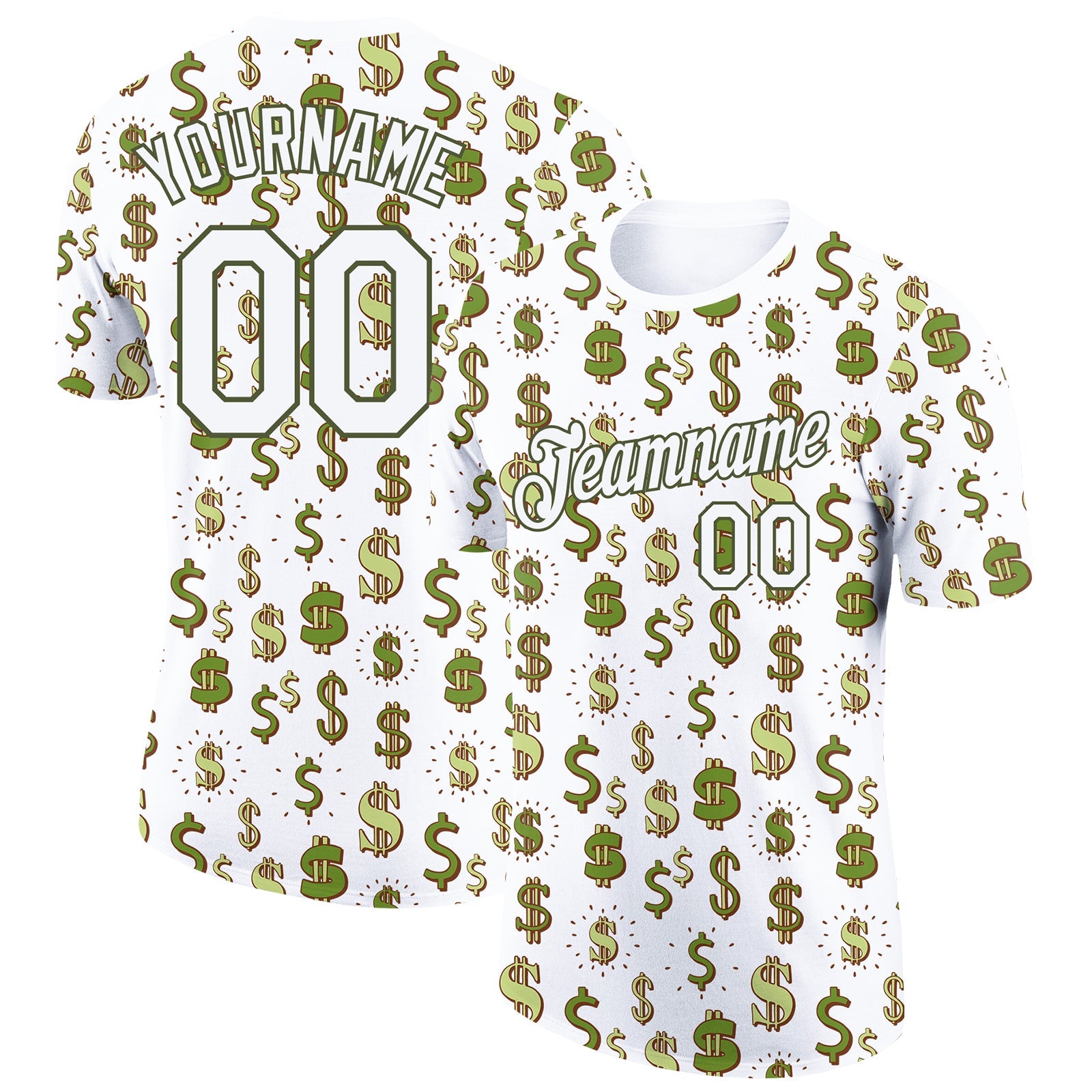 Custom White Olive 3D Pattern Design Dollar Sign Money Theme Performance T-Shirt