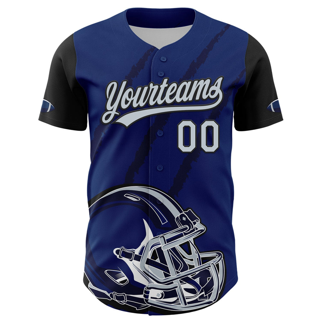 Custom US Navy Blue Silver-Black 3D Pattern Design Football Helmet And Animal Claw Authentic Baseball Jersey