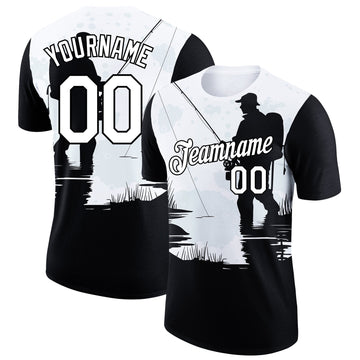 Custom White Black 3D Pattern Design Fishing Performance T-Shirt