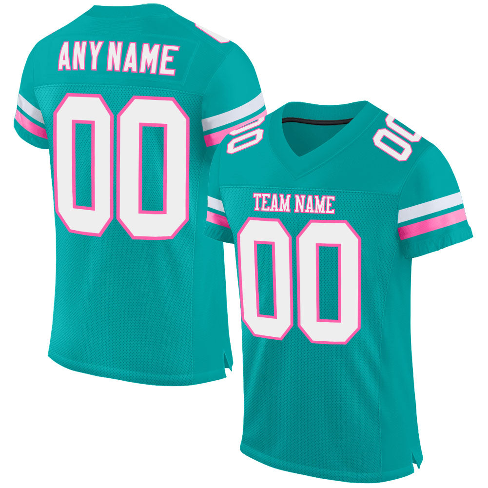 Custom Aqua White-Pink Mesh Authentic Football Jersey