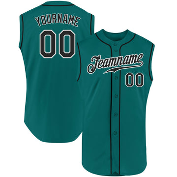 Custom Aqua Black-White Authentic Sleeveless Baseball Jersey