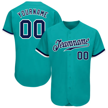 Custom Aqua Navy-White Authentic Baseball Jersey