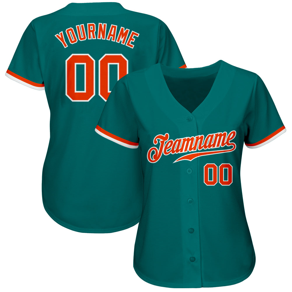 Custom Teal Orange-White Authentic Baseball Jersey