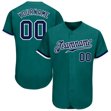 Custom Teal Navy-White Authentic Baseball Jersey