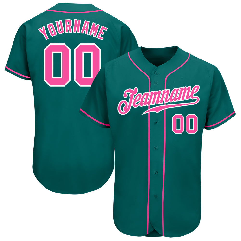 Custom Teal Pink-White Authentic Baseball Jersey