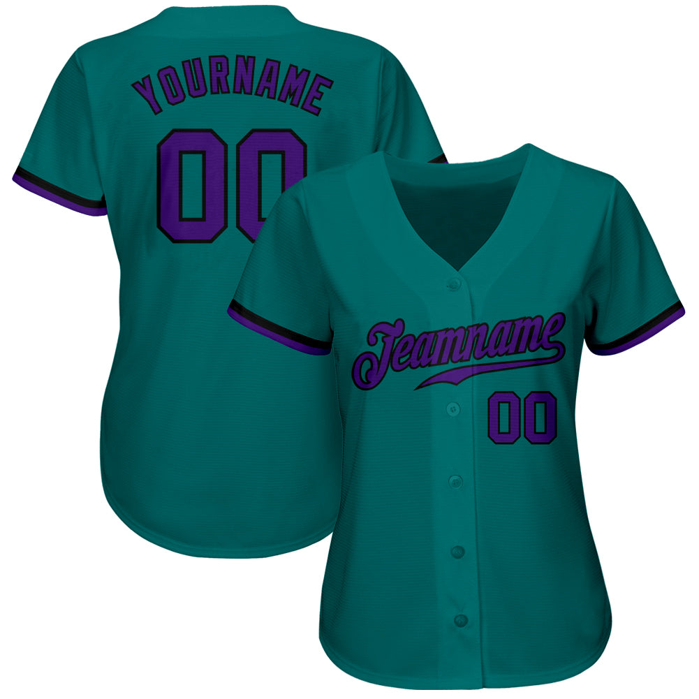 Custom Teal Purple-Black Authentic Baseball Jersey