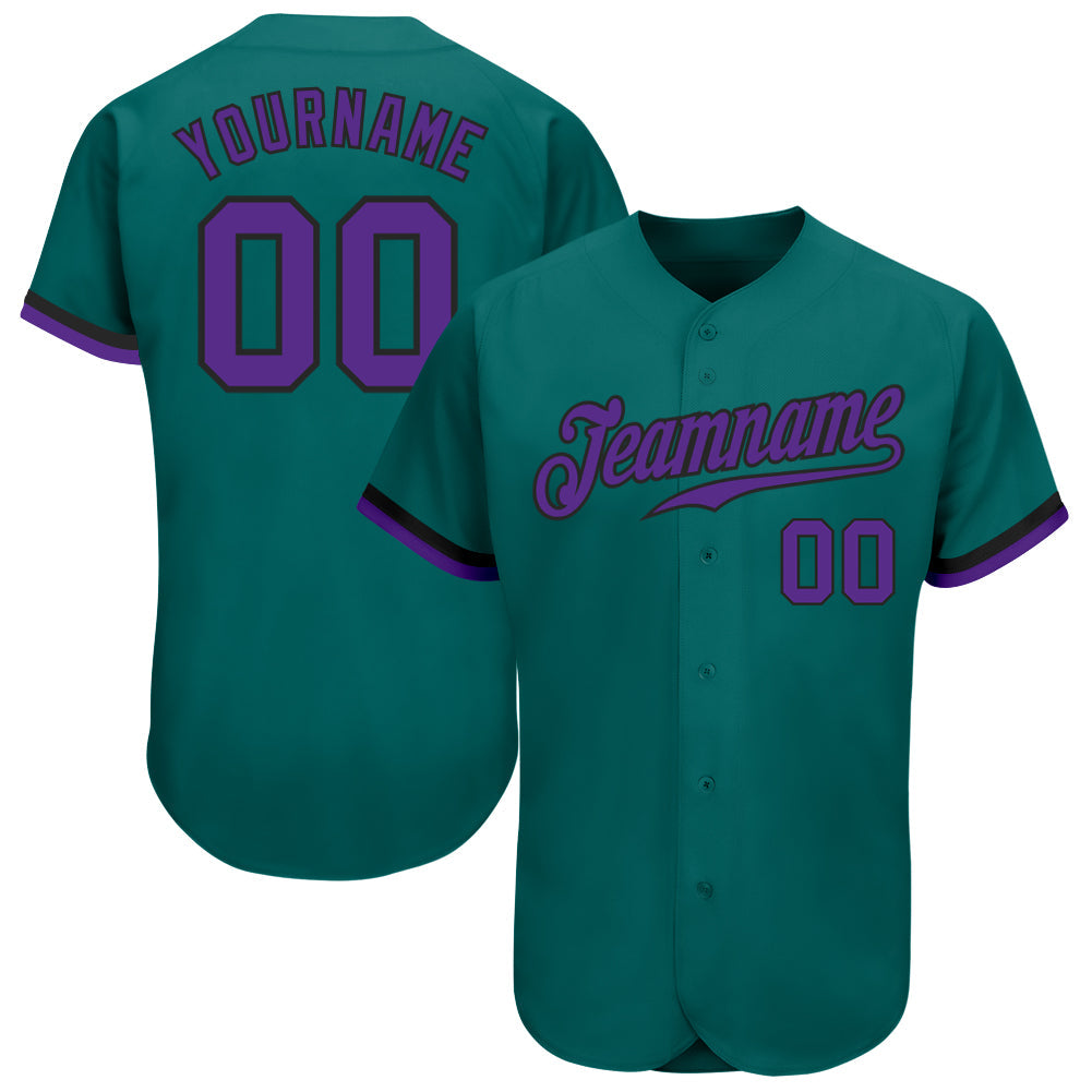 Custom Teal Purple-Black Authentic Baseball Jersey