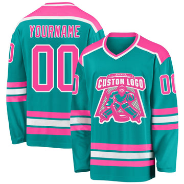 Custom Aqua Pink-White Hockey Jersey