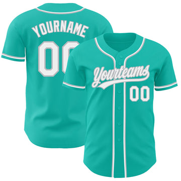 Custom Aqua White-Gray Authentic Baseball Jersey