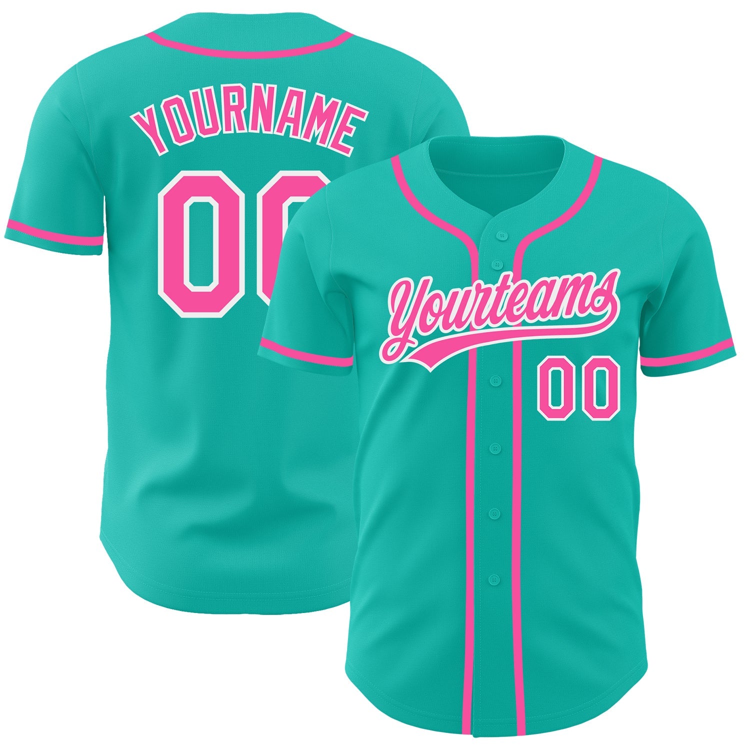 Custom Aqua Pink-White Authentic Baseball Jersey