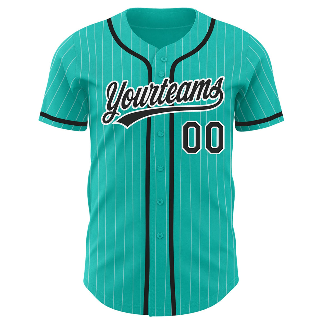 Custom Aqua White Pinstripe Black Authentic Baseball Jersey