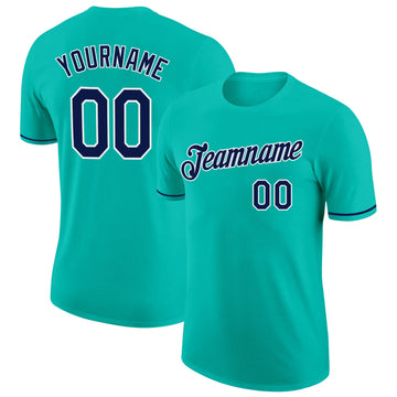 Custom Aqua Navy-White Performance T-Shirt