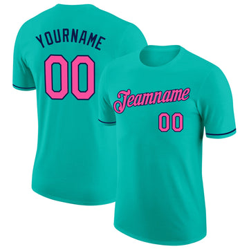 Custom Aqua Pink-Navy Performance T-Shirt