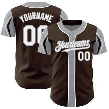 Custom Brown White-Gray 3 Colors Arm Shapes Authentic Baseball Jersey