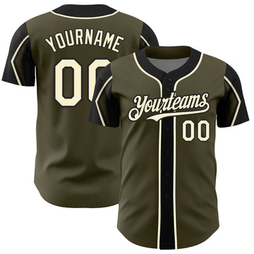 Custom Olive Cream-Black 3 Colors Arm Shapes Authentic Salute To Service Baseball Jersey